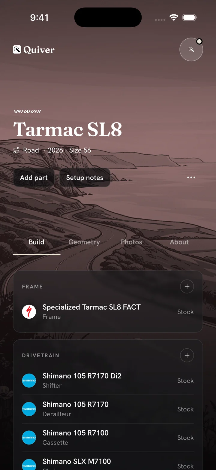 A Specialized Tarmac SL8 road build sheet